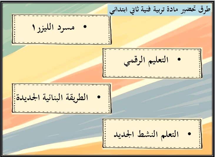 طرق تحضير مادة التربية الفنية للصف الثانى الابتدائي فصل دراسي اول