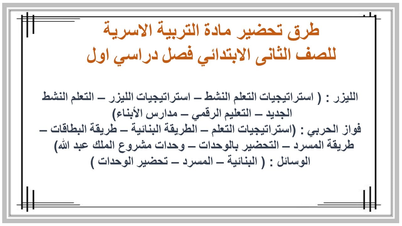 مهارات التفكير مادة التربية الاسرية للصف الثانى الابتدائي فصل دراسي اول 