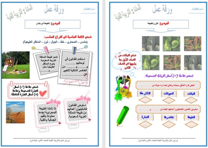 مهارات التفكير مادة التربية الفنية للصف الثانى الابتدائي فصل دراسي اول