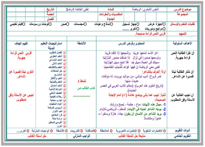 مهارات لدرس النص الشعري الرياضة مادة لغتى الخالدة الصف الأول المتوسط الفصل الدراسي الثالث