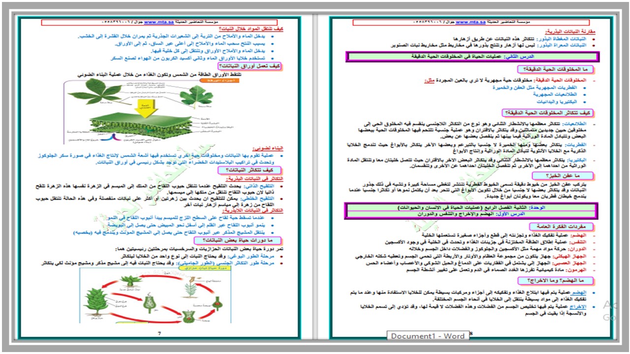 مهارات مادة علوم للصف السادس الابتدائي الفصل الدراسي الأول  