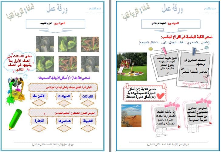 بوربوينت مادة التربية الفنية للصف الثانى الابتدائي فصل دراسي اول