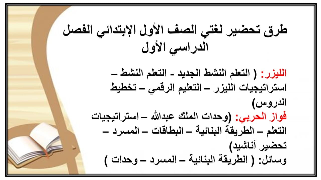 تحضير لغتي الصف الأول الإبتدائي الفصل الدراسي الأول