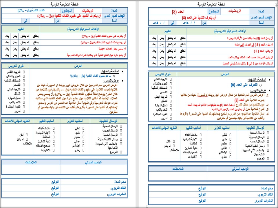 تحضير مادة الرياضيات للتربية الفكرية الصف الثالث الابتدائي الفصل الثاني