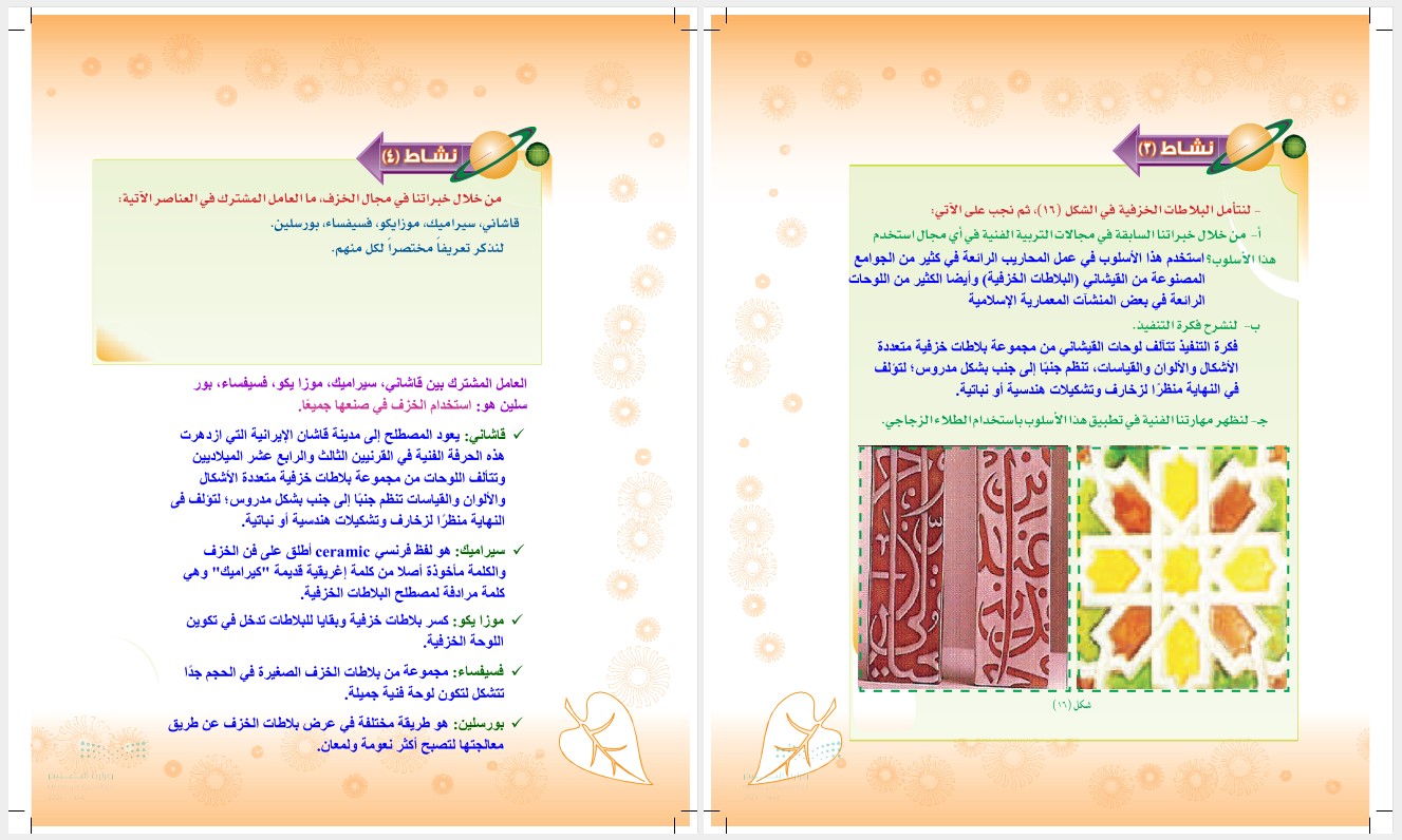 حل أسئلة لمادة التربية الفنية الصف الثانى متوسط الفصل الدراسى الثانى