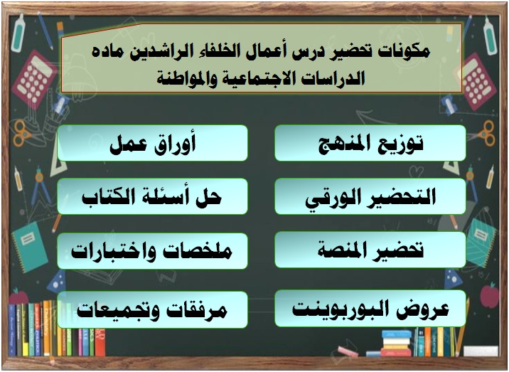 مكونات تحضير درس أعمال الخلفاء الراشدين ماده الدراسات الاجتماعية والمواطنة