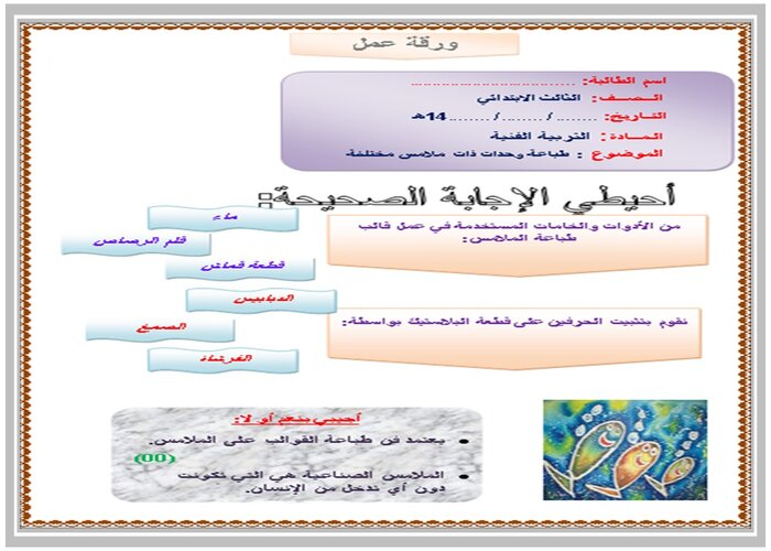 باوربوينت درس طباعة وحدات ذات ملامس مختلفة مادة التربية الفنية الصف الثالث الإبتدائي الفصل الدراسي الأول