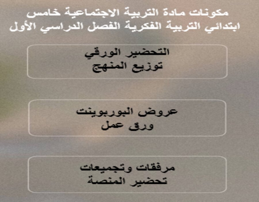 بوربوينت التربية الاجتماعية خامس ابتدائي التربية الفكرية الفصل الدراسي الأول