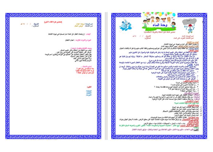 تحضير حلقة الماء والمهن بالطريقة الإستقصائية وحدة الماء رياض أطفال