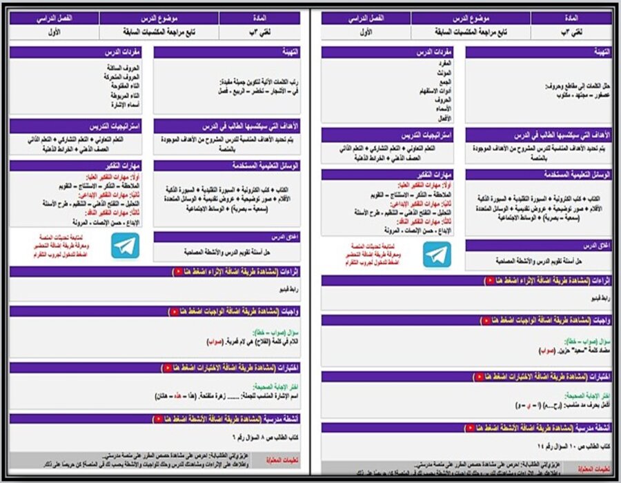 تحضير مادة لغتى الصف الثالث الإبتدائى الفصل الدراسى الأول