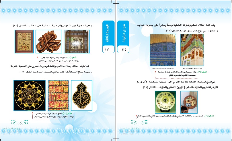 حل اسئلة درس الزخرفة الكتابيه افاق عربية مادة التربية الفنية ثالث متوسط