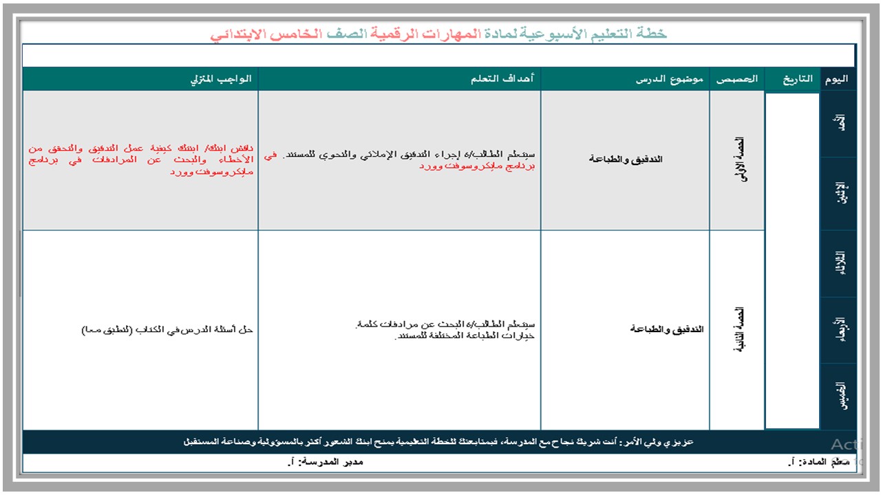 مهارات مادة حاسب آلي الصف الخامس الإبتدائي الفصل الدراسي الأول