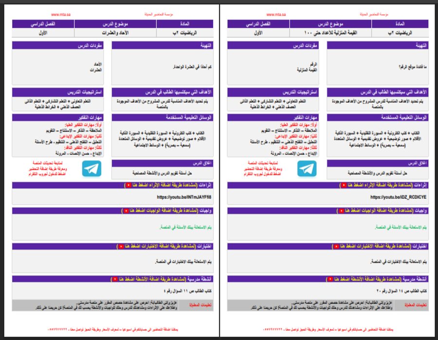 تحضير منصة مدرستي مادة رياضيات صف ثاني إبتدائي فصل دراسي اول