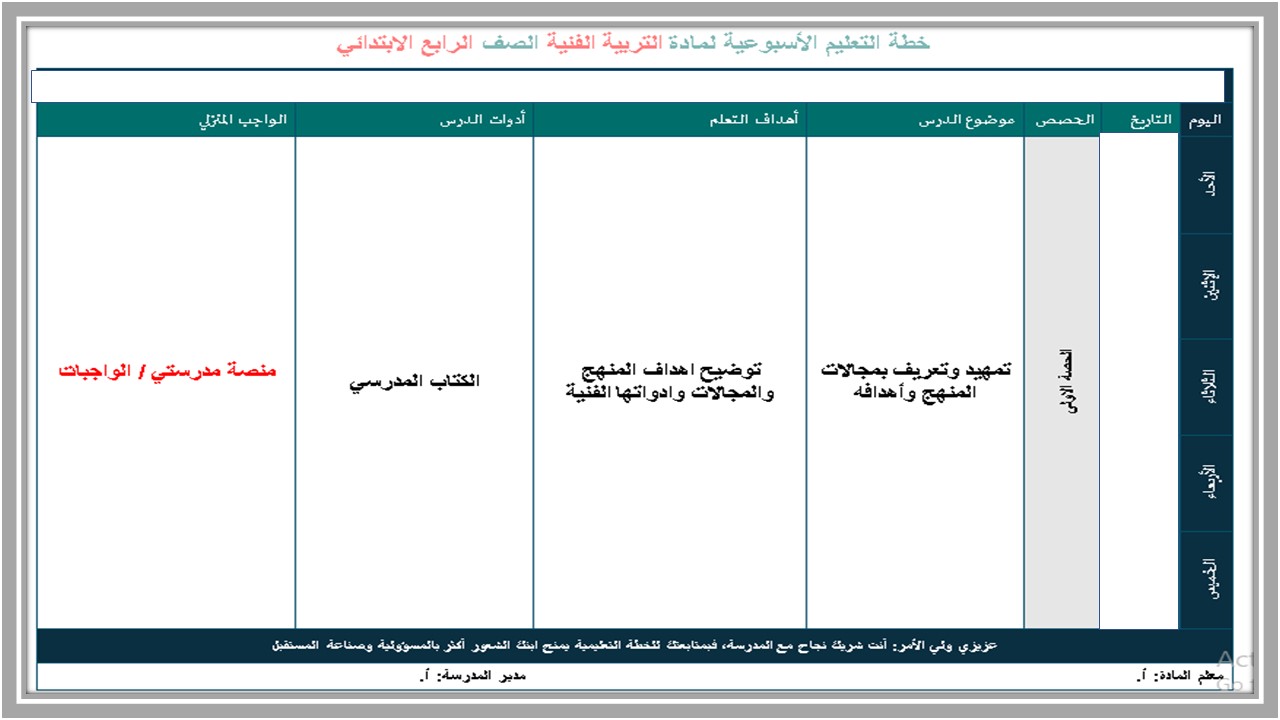 منصة مدرستي لمادة تربية فنية صف رابع إبتدائي فصل دراسي اول 