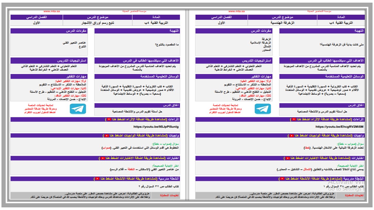 منصة مدرستي لمادة تربية فنية صف رابع إبتدائي فصل دراسي اول