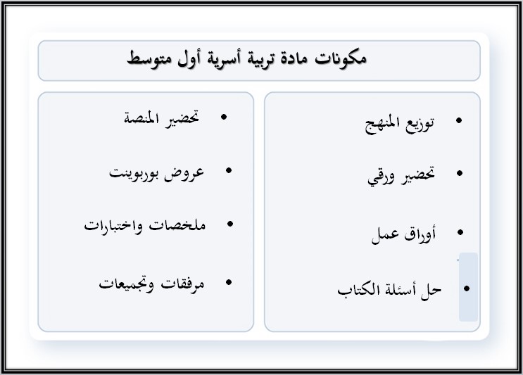 منصة مدرستي مادة تربية أسرية صف أول متوسط فصل دراسي اول