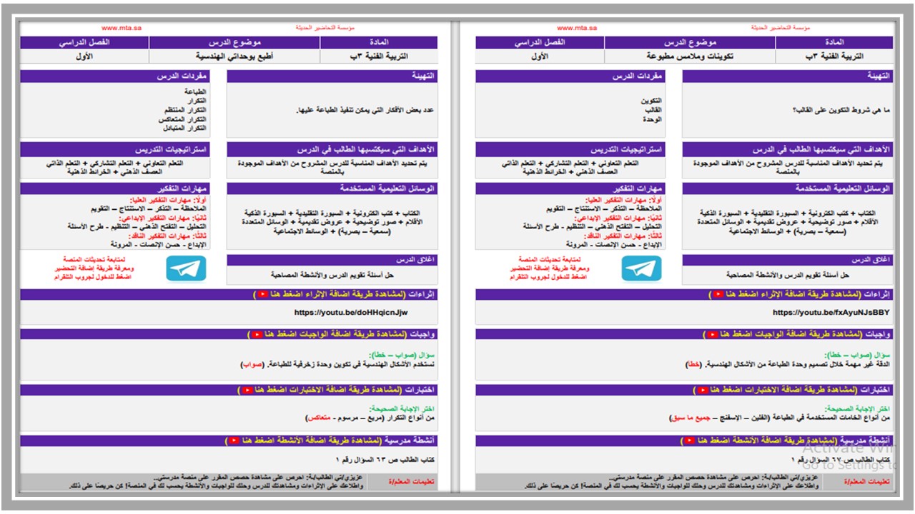 منصة مدرستي مادة تربية فنية صف ثالث إبتدائي فصل دراسي اول