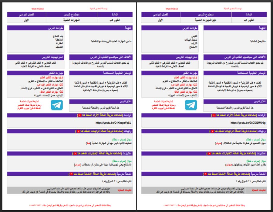 منصة مدرستي مادة علوم صف رابع إبتدائي فصل دراسي اول