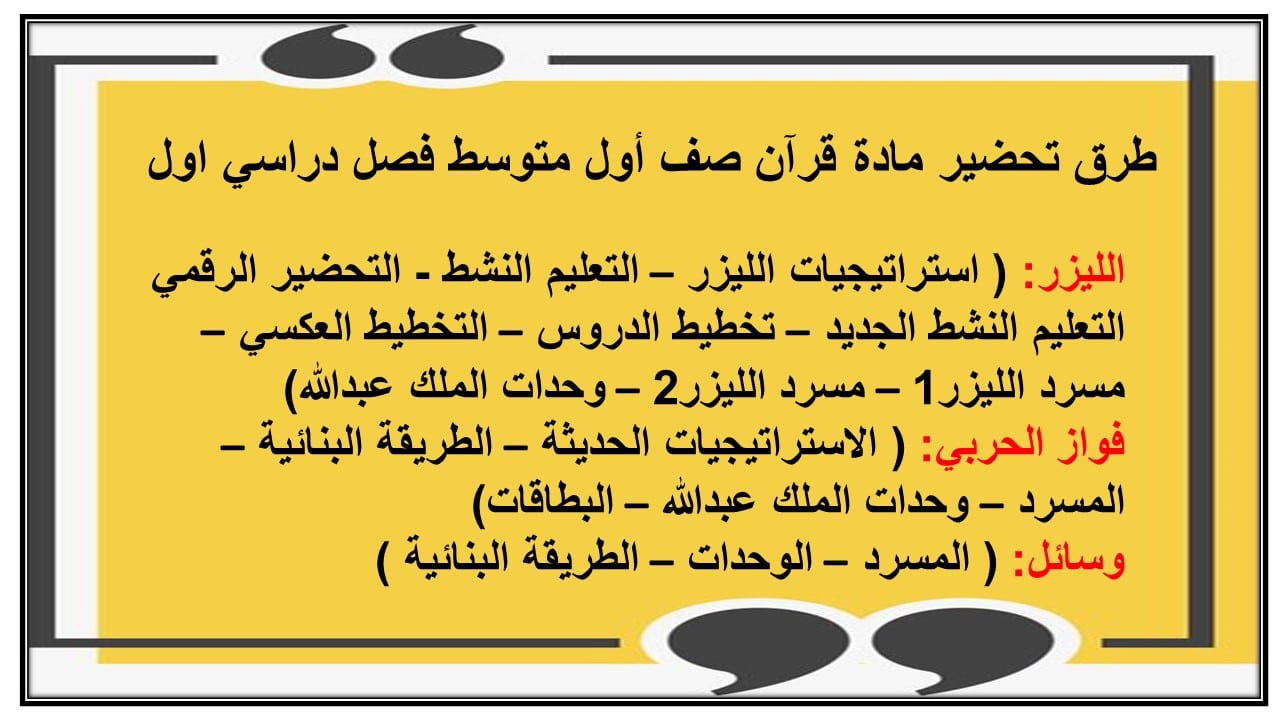 منصة مدرستي مادة قرآن صف أول متوسط فصل دراسي اول