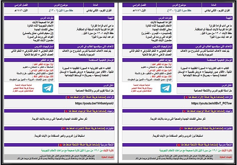 منصة مدرستي مادة قرآن كريم صف ثاني إبتدائي فصل دراسي اول