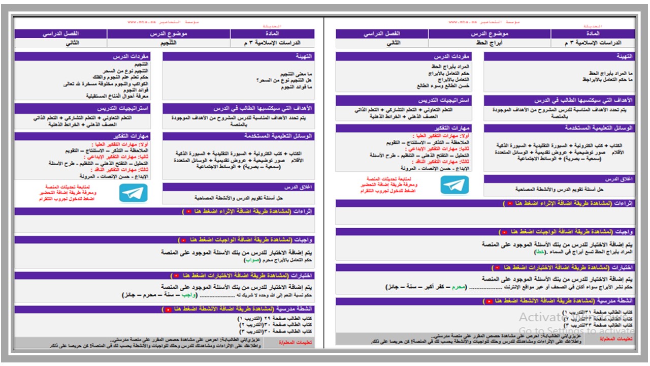 تحضير للدراسات الاسلامية الصف الثالث المتوسط للفصل الدراسي الثاني