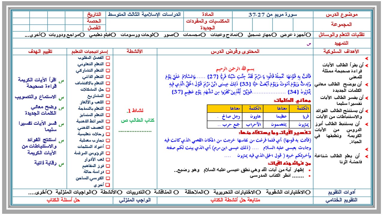 تحضير للدراسات الاسلامية الصف الثالث المتوسط للفصل الدراسي الثاني