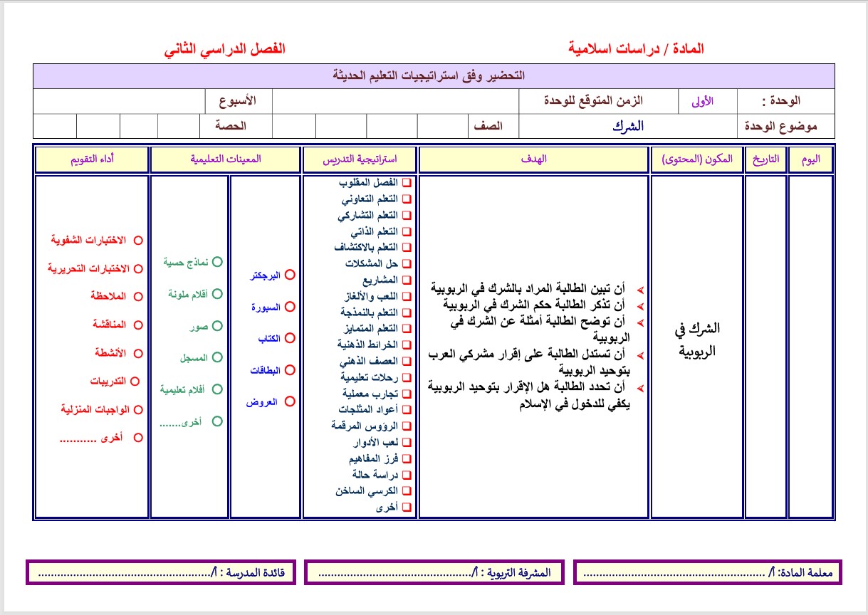 تحضير مادة الدراسات الإسلامية الصف الأول المتوسط للفصل الدراسي الثاني