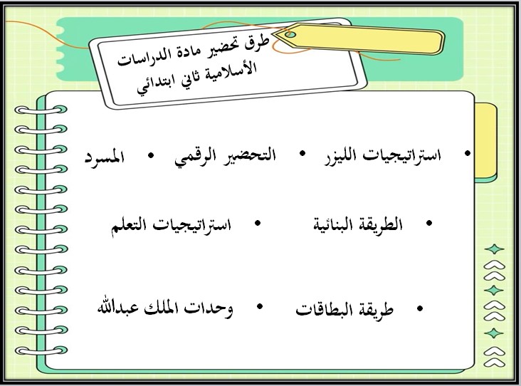 تحضير مادة الدراسات الإسلامية الصف الثاني الابتدائي للفصل الدراسي الثاني