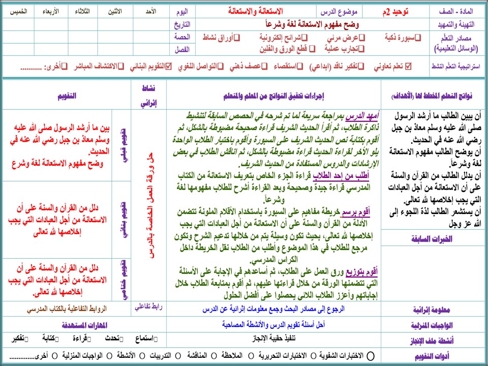 تحضير مادة الدراسات الإسلامية الصف الثاني المتوسط للفصل الدراسي الثاني