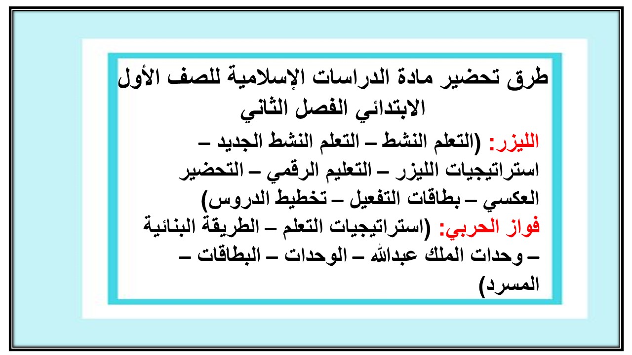 تحضير مادة الدراسات الإسلامية للصف الأول الابتدائي الفصل الثاني