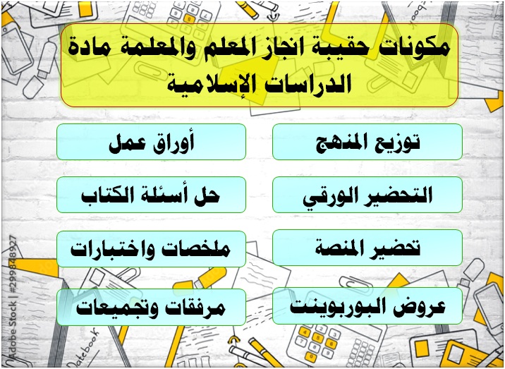 مكونات حقيبة انجاز المعلم والمعلمة مادة الدراسات الإسلامية