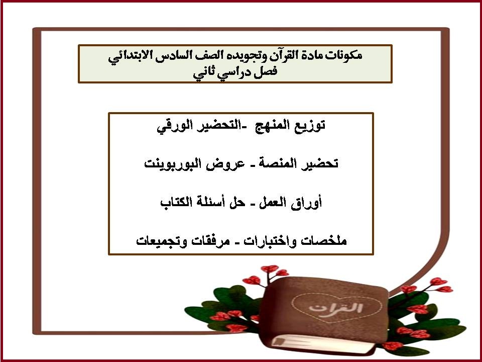 بوربوينت القرآن وتجويده الصف السادس الابتدائي فصل دراسي ثاني