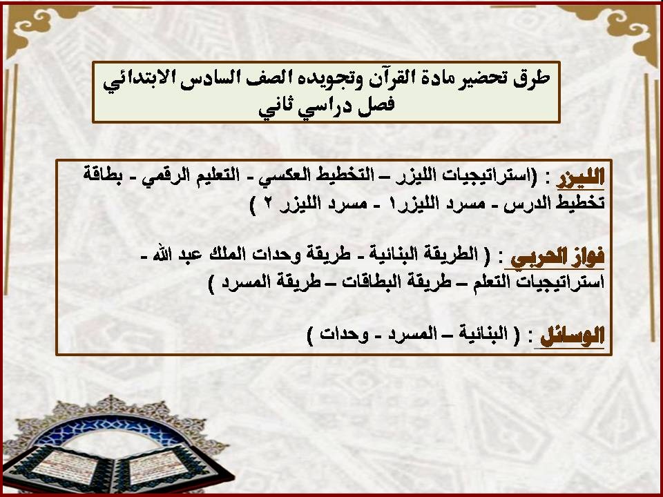 بوربوينت القرآن وتجويده الصف السادس الابتدائي فصل دراسي ثاني