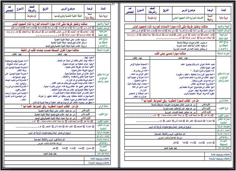 تحضير مادة التربية البدنية الصف الاول المتوسط فصل دراسي اول