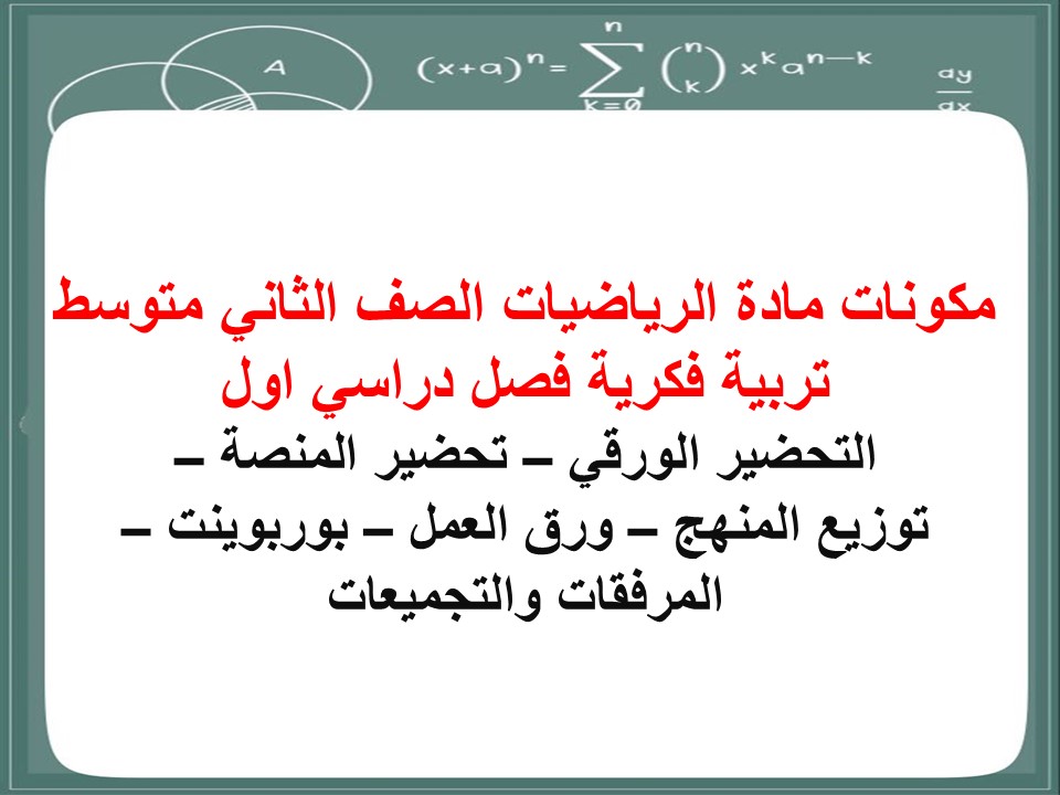 أوراق عمل الرياضيات الصف الثاني متوسط تربية فكرية فصل دراسي اول