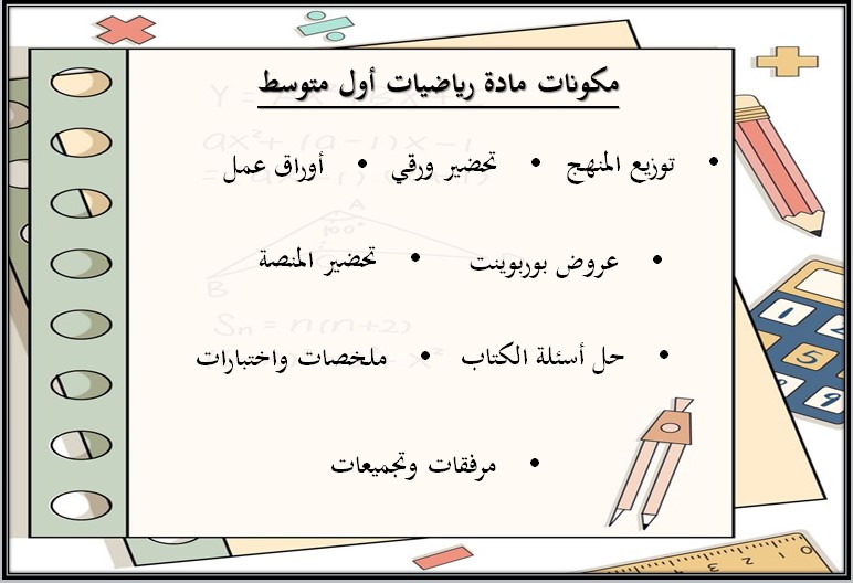بور بوينت مادة الرياضيات الصف الاول المتوسط فصل دراسي اول