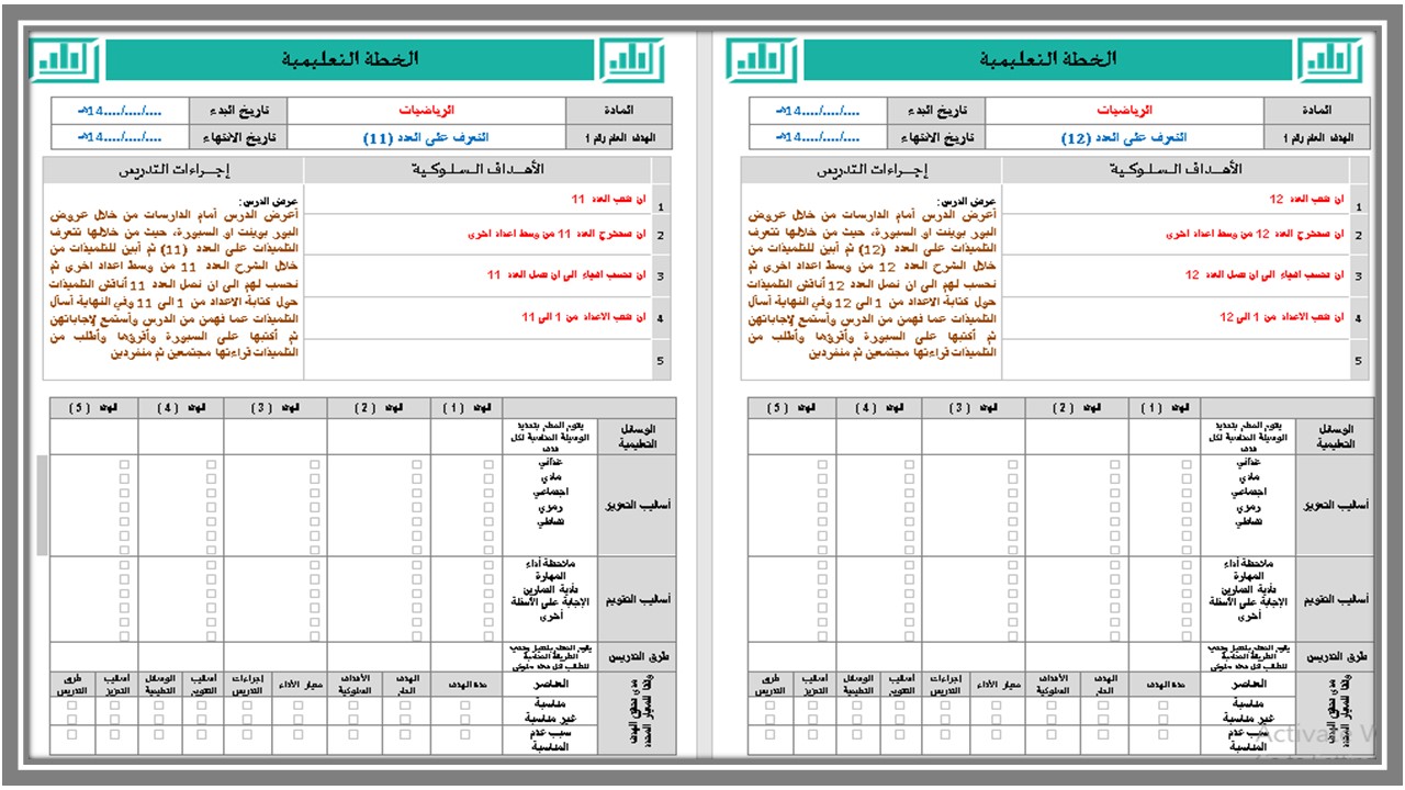 تحضير الرياضيات الصف الرابع ابتدائي تربية فكرية فصل دراسي اول