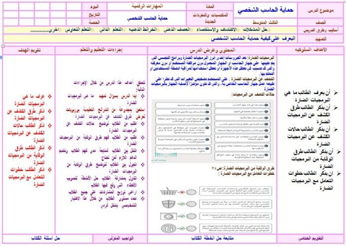 ورق عمل مادة الحاسب الآلي صف ثالث متوسط فصل دراسي أول