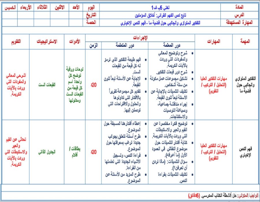 حل أسئلة لمادة لغتي للصف الخامس الابتدائي الفصل الدراسي الأول