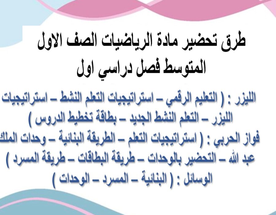 حل اسئلة مادة الرياضيات الصف الاول المتوسط فصل دراسي اول