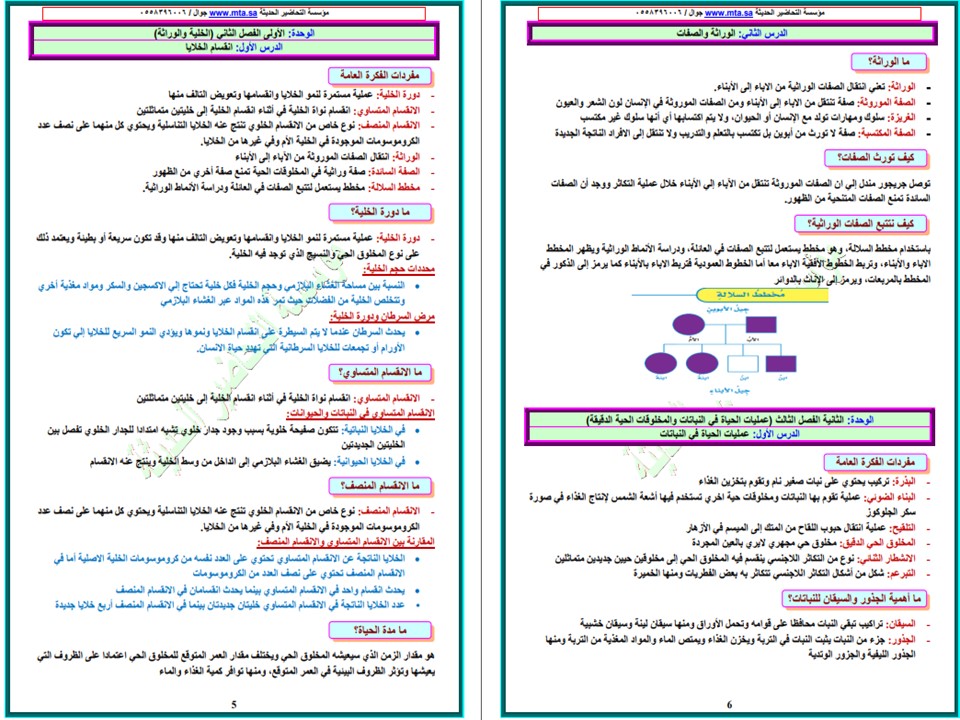 حل اسئلة مادة العلوم للصف السادس الابتدائي الفصل الدراسي الأول