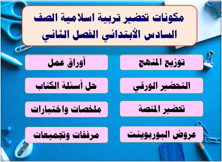 مكونات تحضير تربية اسلامية الصف السادس الأبتدائي الفصل الثاني
