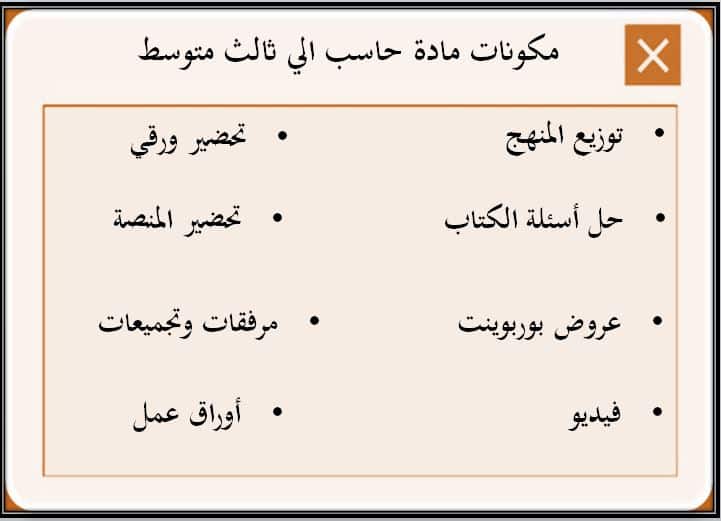 مكونات مادة الحاسب الآلي صف ثالث متوسط فصل دراسي أول