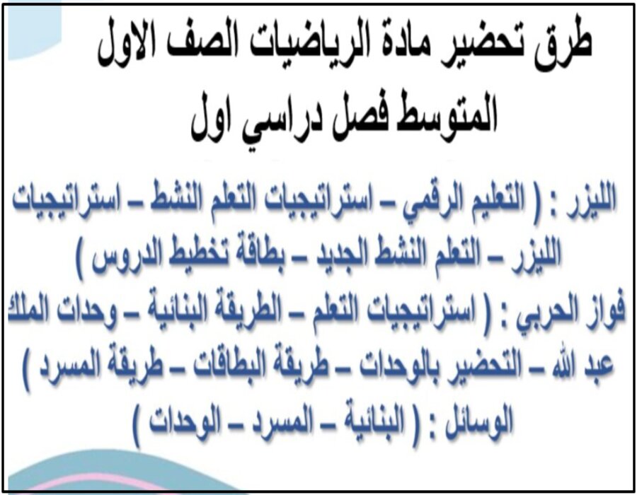 مهارات مادة الرياضيات الصف الاول المتوسط فصل دراسي اول