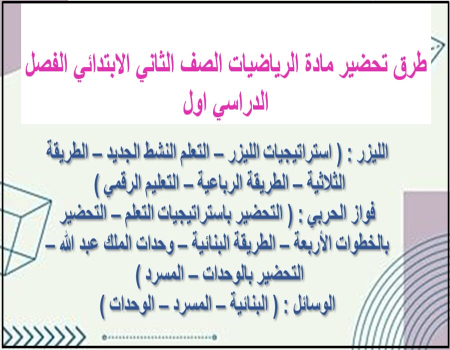 مهارات مادة الرياضيات الصف الثاني الابتدائي الفصل الدراسي اول