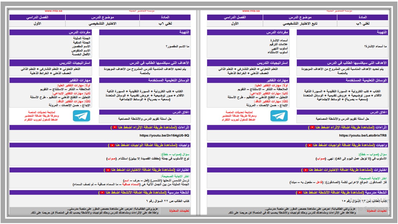 مهارات مادة لغتي للصف السادس الابتدائي الفصل الدراسي الأول