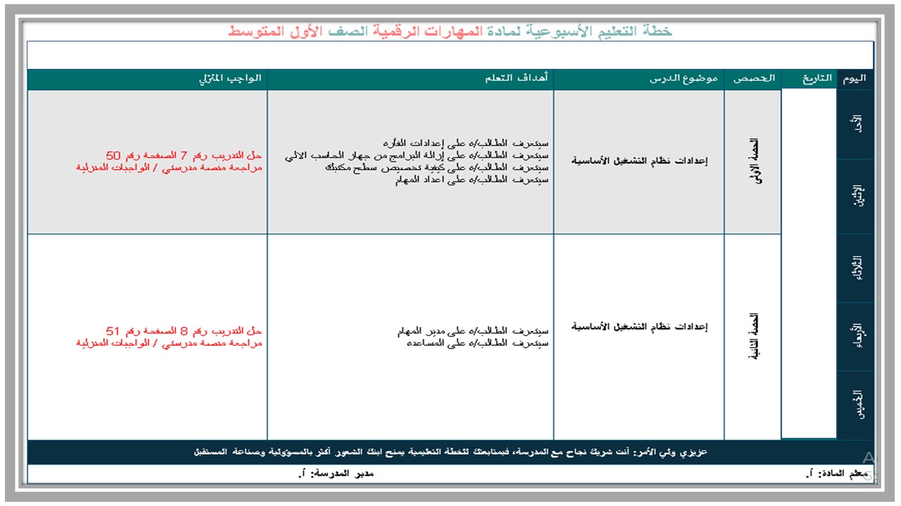 ورق عمل مادة الحاسب الالى صف أول متوسط فصل دراسي اول 