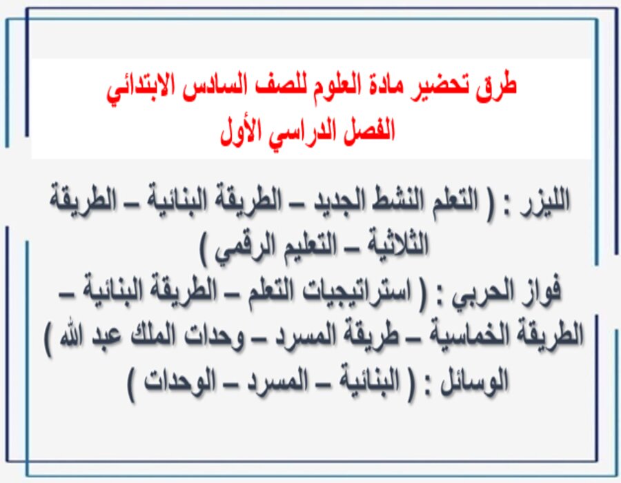 ورق عمل مادة العلوم للصف السادس الابتدائي الفصل الدراسي الأول