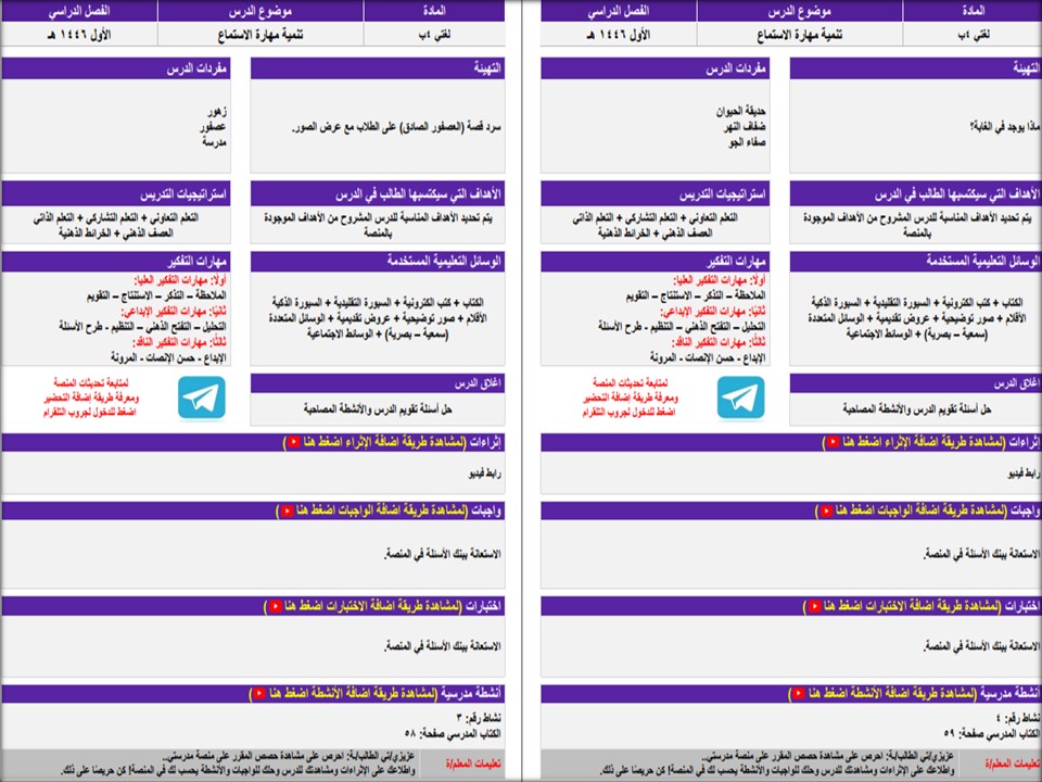 أوراق عمل لمادة لغتي الصف الرابع الابتدائي تربية فكرية فصل دراسي اول