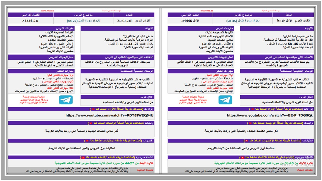 بور بوينت مادة القرآن الكريم الصف الاول المتوسط فصل دراسي اول 